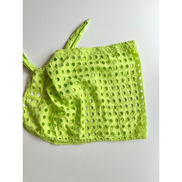 SOLID & STRIPED Neon Lime Green Cotton Eyelet Mini Wrap Pareo, Size XS/S - Picture 5 of 10